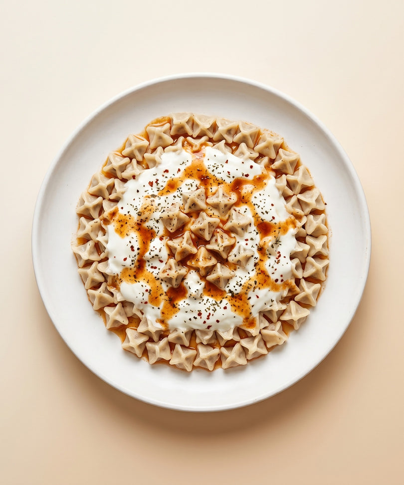 Turkish Dumplings with Garlic Yogurt