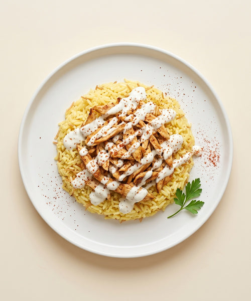 Chicken & Yellow Rice with White Sauce