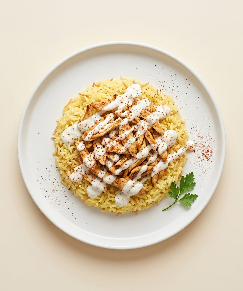 Chicken & Yellow Rice with White Sauce