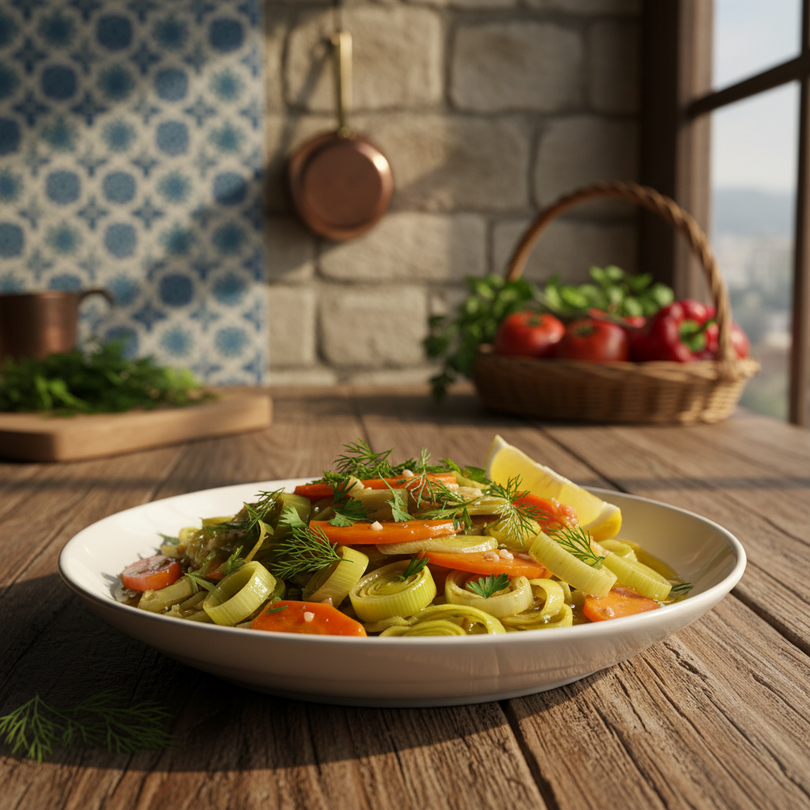 Olive Oil Braised Leeks (Zeytinyağlı Pırasa)